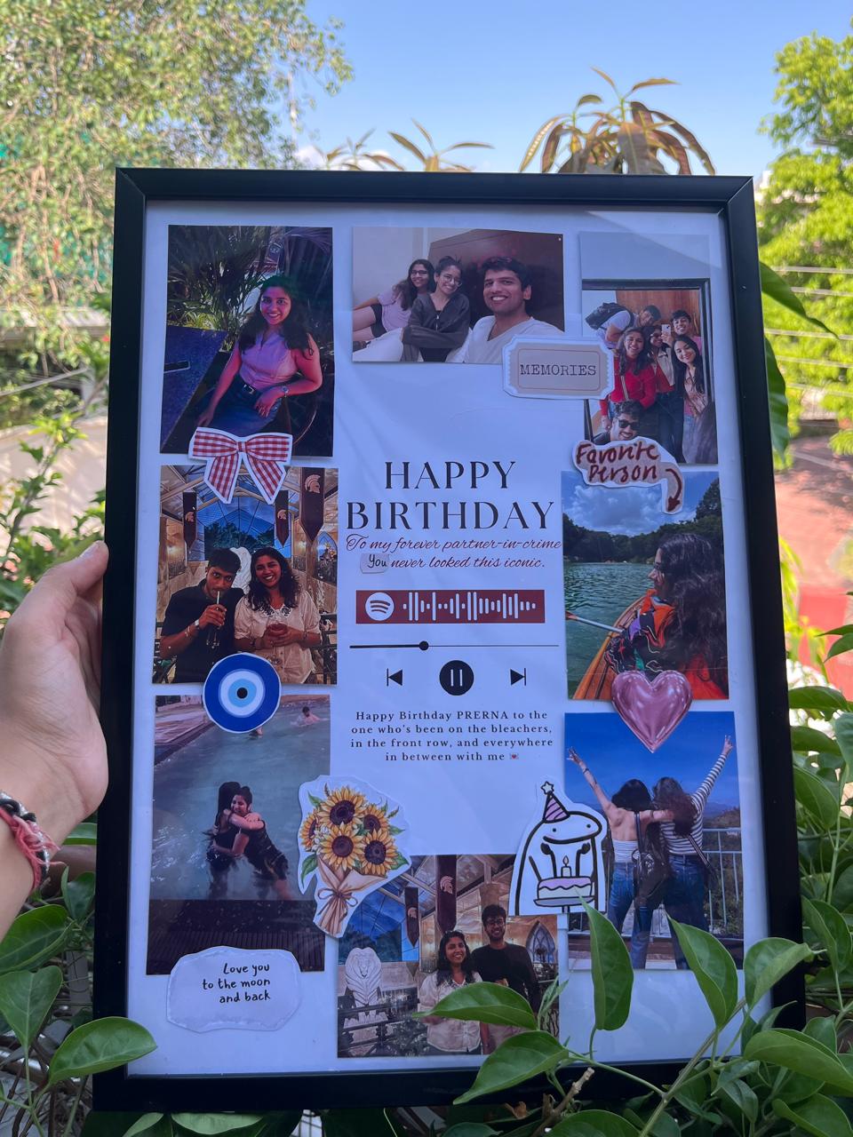 A framed birthday collage made with photographs and personal memories